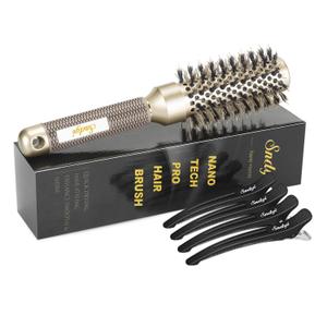 Sndyi Small Round Brush for Blow Out, Nano Thermal Ceramic Ionic Round Hair Brush with Boar Bristles, Boost Shine & Volume, For Short Hair with Quick Blow Drying & Salon Styling - 2.3'', Barrel 1.3''