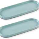 Ceramic Sink Tray, Bathroom Counter Tray, Bathtub Tray, Cosmetics Dish, Candle Tray, Perfume Shampoo Liquid Soap Tray Simple Style Design Suit for Bathroom and Kitchen (2pcs Blue)