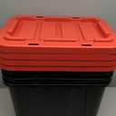 12 Gallon Large Storage Bin with Snap Lid, Black and Red, Heavy Duty Plastic, Stackable, 30.6x20.6x14.3 Inches, Set of 4 (12 Gallon, 4)