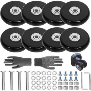 Luggage Suitcase Replacement Wheels 2.36" Diameter 8 Pcs 0.55" Thickness with Ball Bearings Wear-Resistant Mute Rubber Swivel Caster Repair Kits for Luggage Bags Trolley Case