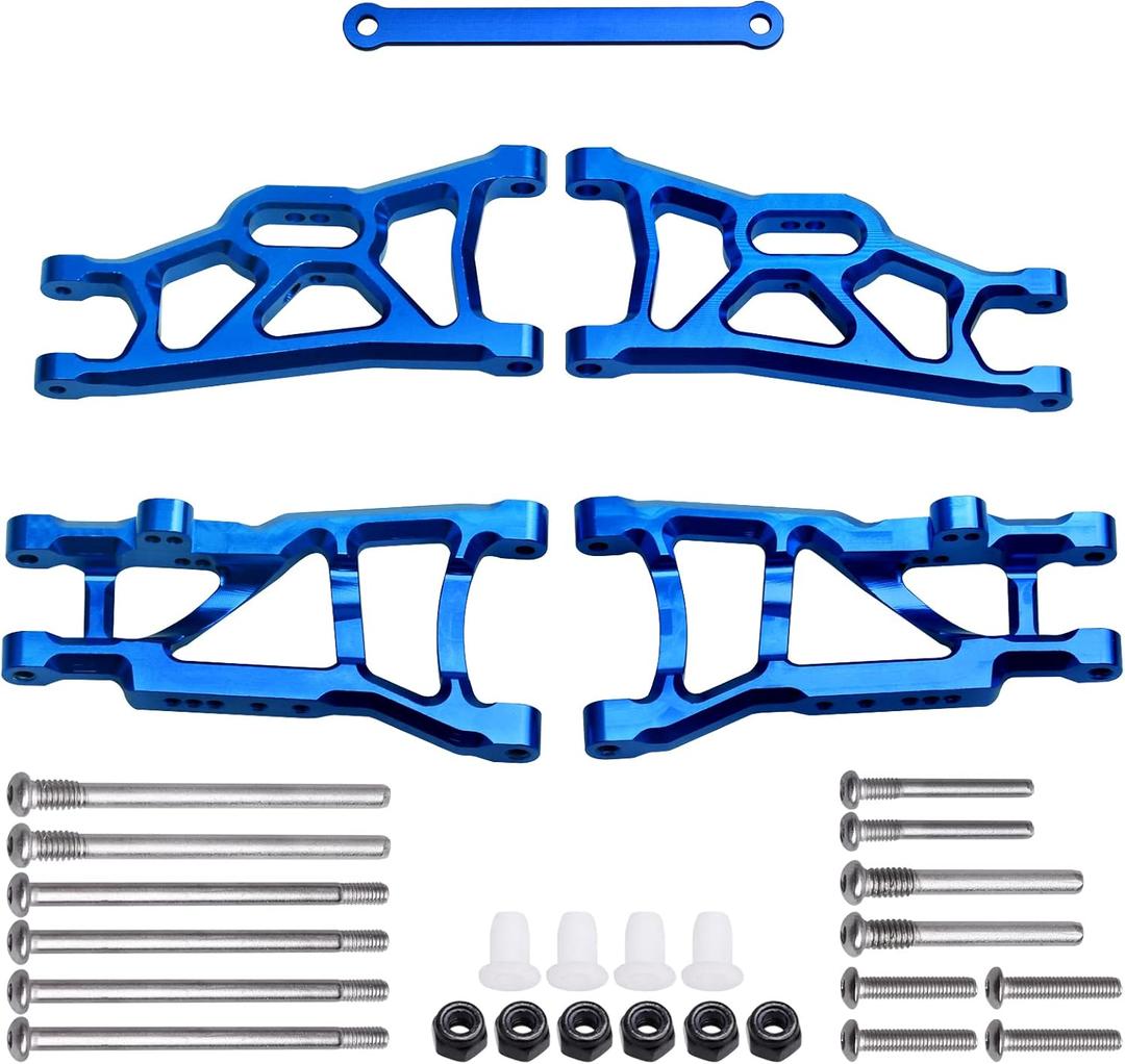 4PCS Aluminum Front & Rear Suspension A-Arms Set and Tie Bar for 1/10 Traxxas Slash 2WD Upgrades Parts, Replacement of 2555 3631 2532 (Blue)