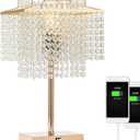 Gold Crystal Table Lamp with 2 USB Charging Ports,Touch Control Lamp with 3-Way DimmableGold Desk Lamps with Elegant Crystal Shade, Nightstand Chandelier lamp for Bedroom, Living Room,End Table