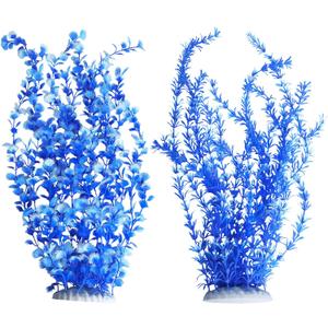 Hamiledyi Aquarium Plastic Plants Aquarium Decor Artificial Fish Tank Plants,Tall Fish Tank Decorations, Extra Large Aquarium Plant 23.6-inch Tall,2PCSBlue