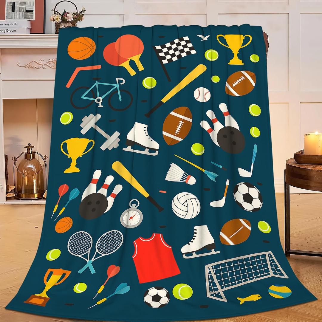Sports Blanket Cool Basketball Soccer Baseball Throw Blankets for Girls Boys Super Soft Warm Fleece Flannel Sports Ball Throws Gifts for Men Women Cozy Fuzzy Plush Stuffed Couch Bed Decor 50"x40"