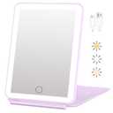 FUNTOUCH Rechargeable Travel Makeup Mirror Lights, Portable 72 Led Lighted Makeup Mirror, 3 Color Lighting, Dimmable Touch Screen, Type C, Tabletop LED Folding Cosmetic Vanity Mirror-Purple