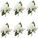 White Boutonniere for Men Wedding,Set of 6,Groomsmen Groom and Best Man Boutonniere for Wedding Prom, Rose Boutonniere for Men Wedding Ceremony Anniversary Party Homecoming