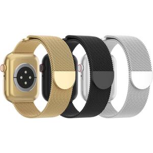 3 Pack Mesh Metal Band Compatible with Apple Watch Band 38mm 40mm 41mm 42mm 44mm 45mm 46mm 49mm, Stainless Steel Magnetic Loop Strap for iWatch Ultra 3 2 1 Series 11/10/9/8/SE/7/6/5/4/3 Men Women
