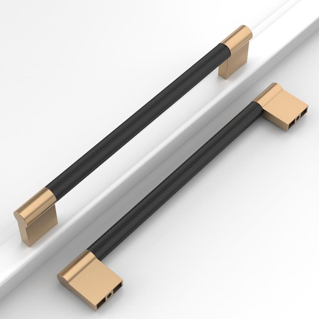 10 Pack Matte Black and Champagne Bronze 7-1/2 Inch(192mm) Hole Center Knurled Kitchen Cabinet Handles Cabinet Pulls Kitchen Drawer Pulls Hardware Handles Bathroom Cabinets Handles