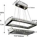 Dimmable Crystal Chandelier, Modern Rectangular 2 Ring LED Pendant Light with Remote & App Control, 20.5"+17" Adjustable Hanging Height, 3 CCT 2500K/4500K/6500K, Kitchen Island Dining Room