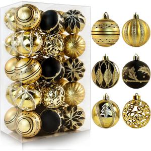 Black and Gold Christmas Balls, 30pcs 2.36 Inch Shatterproof Ornaments for Christmas Trees