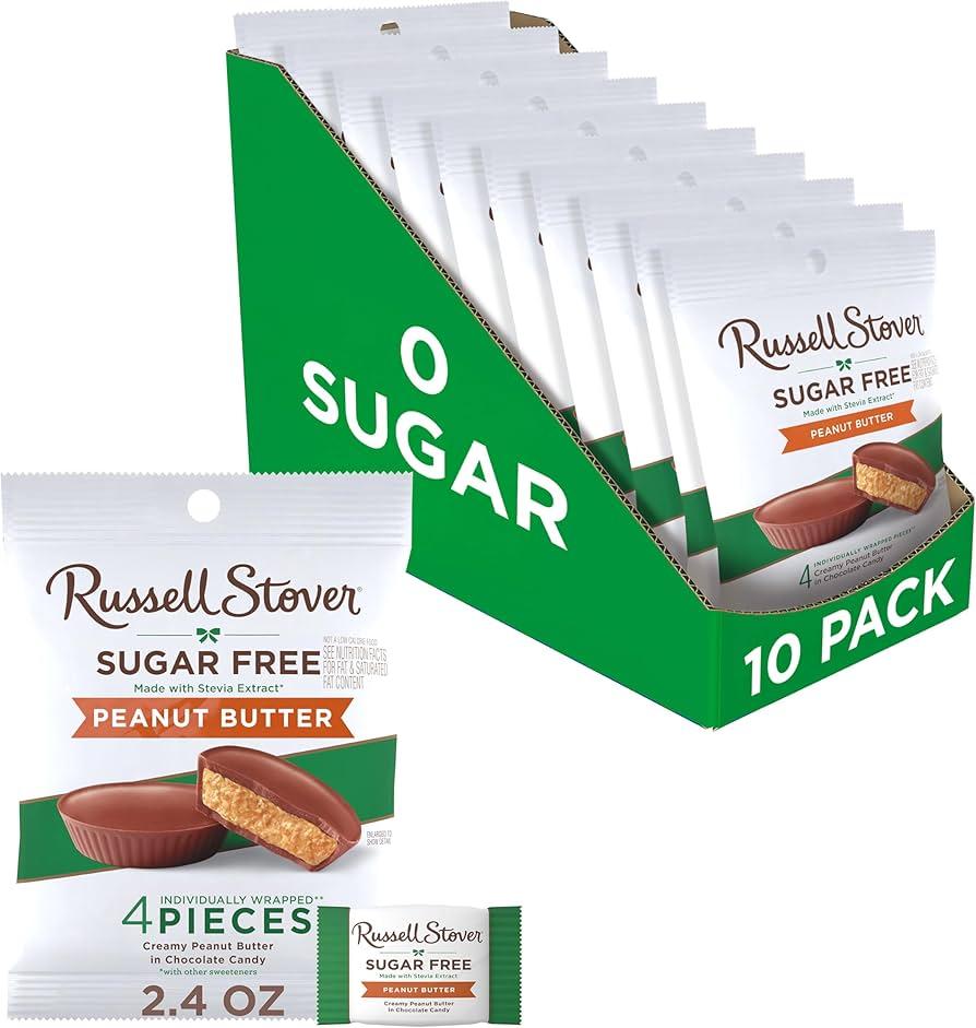 RUSSELL STOVER Sugar Free Peanut Butter Chocolate Candy, 2.4 oz. bag (Pack of 10)