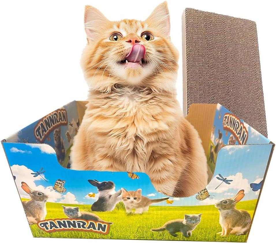 Cat Scratching Pads Heavy Duty Cardboard Cat Scratcher Box and Cat Bed with Refillable Double-Sided Cardboard Scratch Pads for Indoor Cats (Green)