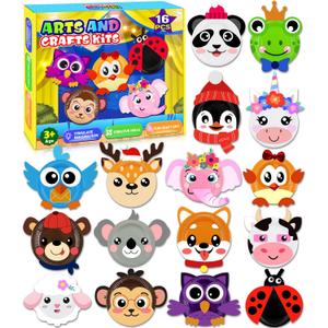 16 Pack Arts and Crafts for Kids, Toddler Crafts Animal Paper Plate Art Kit Gift for 3 4 5 6 Year Old Boys Girls DIY Kids for Birthday Party Favor Preschool Classroom Party Games