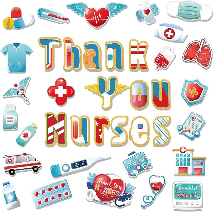 48Pcs Nurse Cutouts for Bulletin Board Decorations, Red and Blue Medical RN Cut Outs Healthcare Workers Nurses Paper Cutouts for Students Doctor Hospital Nursing School Graduation Party Supplies