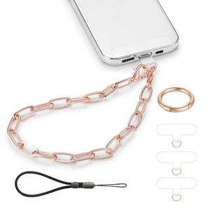 Casecond Phone Charm with Gold Metal Chain Detachable Phones Lanyard Hand Wrist Strap Adjustable Phone Finger Grip Wristlet with 3 Patches Tether Universal for iPhone 16 Pro Max 15 14 Charms Rose Gold