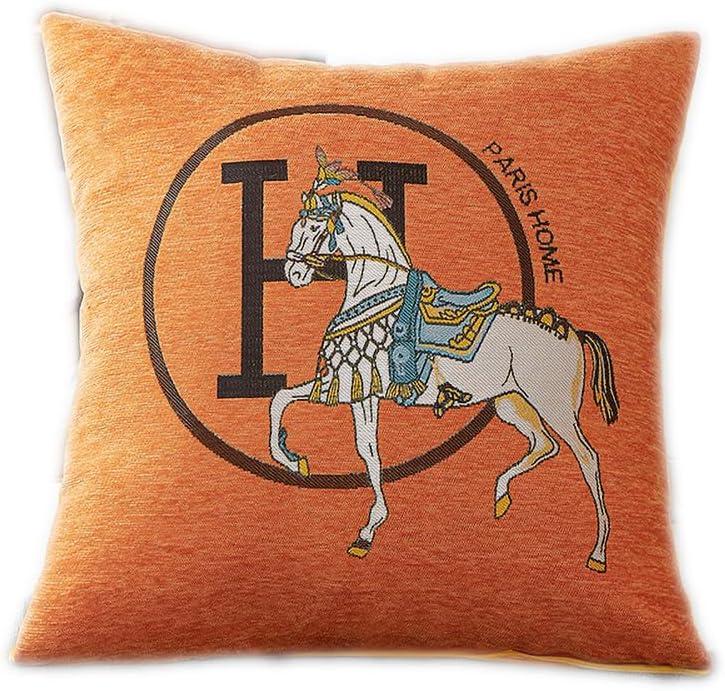 Croker Horse 18x18'' inches Throw Pillow Cushion Covers Set Pack of 2 Pcs - Luxury Horse Embroidery Modern Style Couch Sofa Pillow Cover for Living Room Bedroom (Orange)
