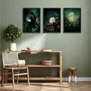 3Pcs Dark Academia Canvas Wall Art Moody Victorian Woman Reading Book Pictures Wall Decor Mystical Gothic Vintage Halloween Posters Prints for Bedroom Living Room Home Decoration (Frameless)