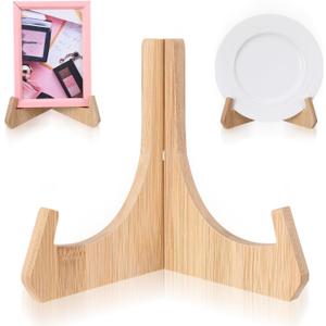 Bamboo Plate Holders Plate Stands for Display 6 Inch Wood Display Stand Displaying Frame Holder for Picture Dish Plaque Photo Book Platter Table Decorative Book Postcard Artworks Album