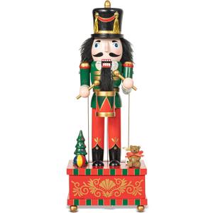 Cabilock Christmas Nutcracker Music Box Figures: Wooden Nutcracker Soldier Toy Handmade Figures Christmas s Soldiers Wind up Musical Box Clockwork Music for Tables