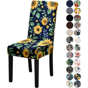Chair Covers for Dining Chair Set of 6, Stretchy Soft Parson Chair Covers Removable Washable Kitchen Dining Room Chair Slipcovers with Elastic for Universal Fit (Sunflowers)