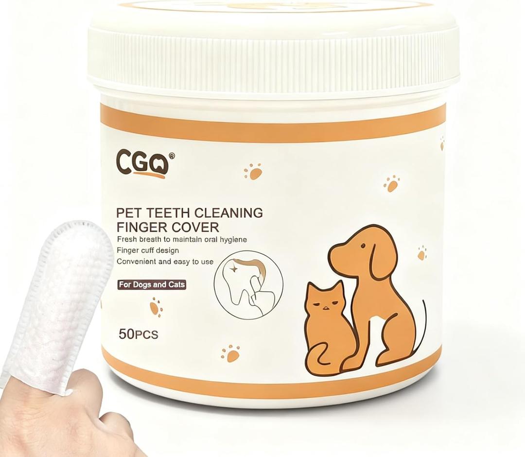 2 x CGO Pet Teeth Cleaning Finger Wipes (50 Count) - Soft Dental Finger Covers for Dogs & Cats - Effectively Removes Plaque & Tartar, Freshens Breath - Alcohol-Free, Non-Irritating Oral Care Routine