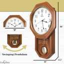 Pendulum Wall Clock Battery Operated - 18x11 Real Wood Regulator Clock - Schoolhouse Design with Pendulum - Quiet, Non-Chiming - Wooden Wall Decor for Living Room Decor, Home, Office and Gift