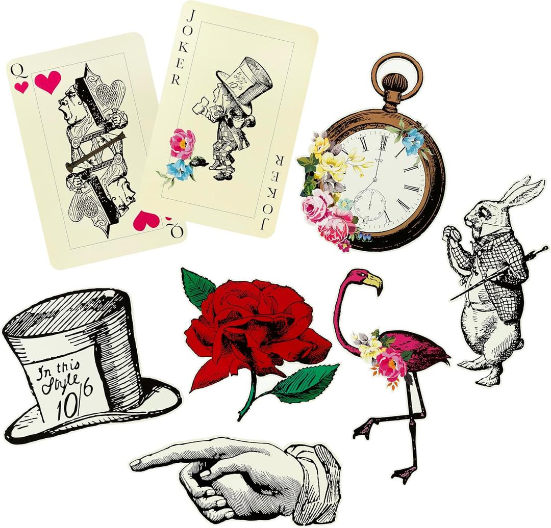 Pack of 8 Alice in Wonderland Props - Oversized Decorations, Party Supplies For Mad Hatter Tea Party, Birthday, Afternoon Teas, Baby Shower, Garden