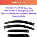 KPY Rain Guards Fit for 1997-2003 Ford F150 SuperCab & 2004 F150 Heritage SuperCab, Out-Channel Window Visors Vent Wind Deflectors 4PC, 1997-1999 Ford F250 SuperCab Light Duty (Extended Cab Only)