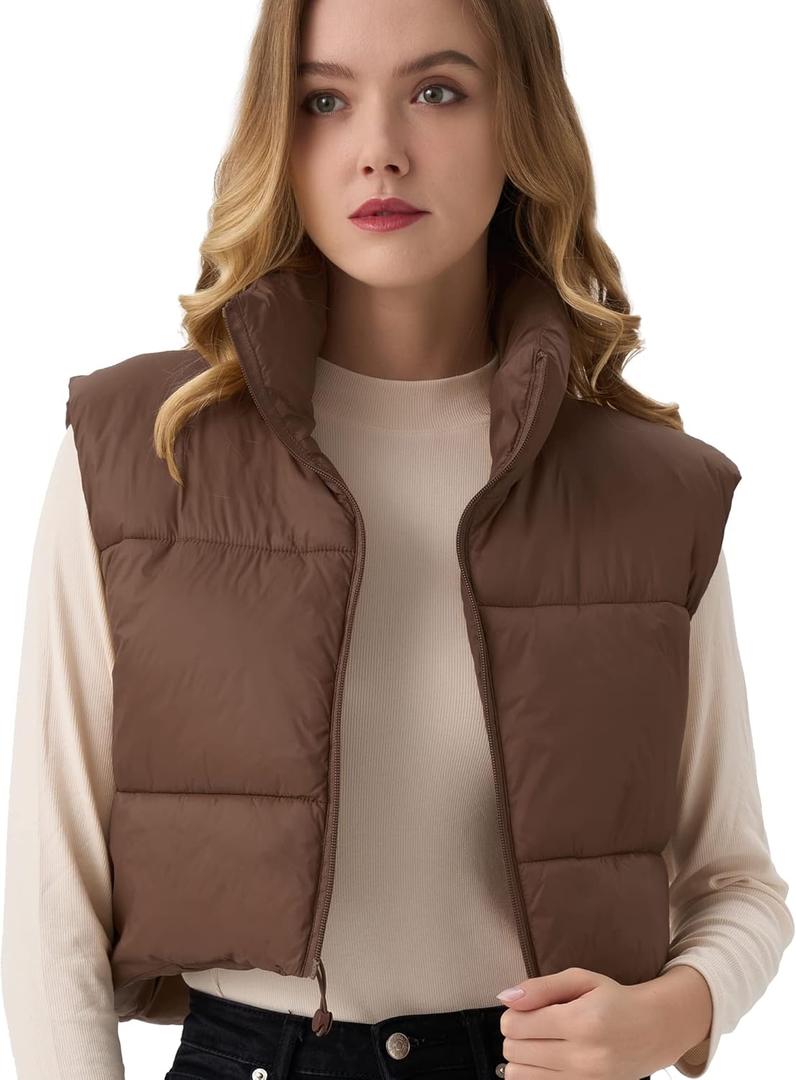 ANAYSN Women's Cropped Puffer Vest Lightweight Sleeveless Warm Vests For Women Winter Stand Collar Padded Gilet, Size S