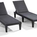 Nestl Lounge Chair Outdoor, Tanning Chair, Chaise Lounge Outdoor Set of 2 | 5 Adjustable Positions, Waterproof & Weatherproof Resin, Reclining & Lightweight, For Poolside, Beach, and Lawn, Black