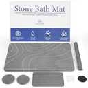 Ultra Absorbent Stone Bathroom Mat - Small Extra Mat & Coasters Included - Non-Slip & Fast Drying Bathroom Mat -Diatomaceous Earth Shower Mat & Smaller Dish Mat or Bathroom Caddy Stone Mat Included