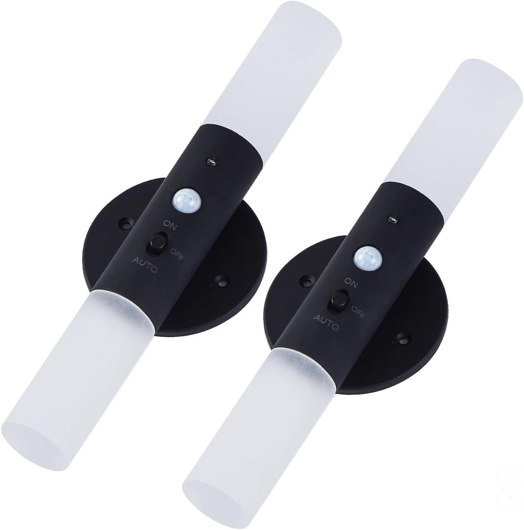 LED Motion Sensor Lights Battery Operated Wall Sconces Set of 2 Rechargeable Wireless Picture Art Light Magnetic 360 Rotation Corner Lamps for Hallway Gallery Stairway Vanity Living Room Bedroom (Black)
