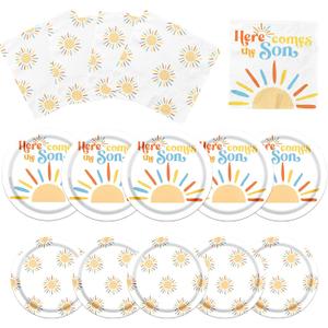 Here Comes The Son Baby Shower Decorations, Sunshine Plates and Napkins Disposable Retro Boho Sun Party Supplies for Boys Kids Birthday, Here Comes The Sun Baby Shower Decorations, Serve 20