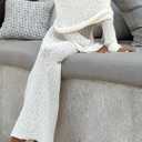 Women Sexy Off Shoulder Maxi Dress Long Sleeve Knit Crochet Bodycon Ruched Mesh Beach Vacation Party Sweater Dresses (Medium, White)