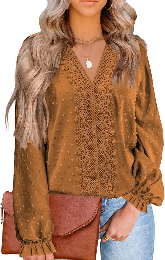 MixShe Womens Tops Long Sleeve Shirts V Neck Sweatshirt for Women Fall Fashion Trendy Clothes Casual Blouses Medium