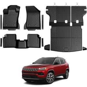 Floor Mats for Jeep Compass 2017-2026, All Weather Floor Mats Cargo Liner with Backrest Protectors and Door Sill Guards Accessories, Full Coverage Set (Fit New Body Style 2nd Generation)