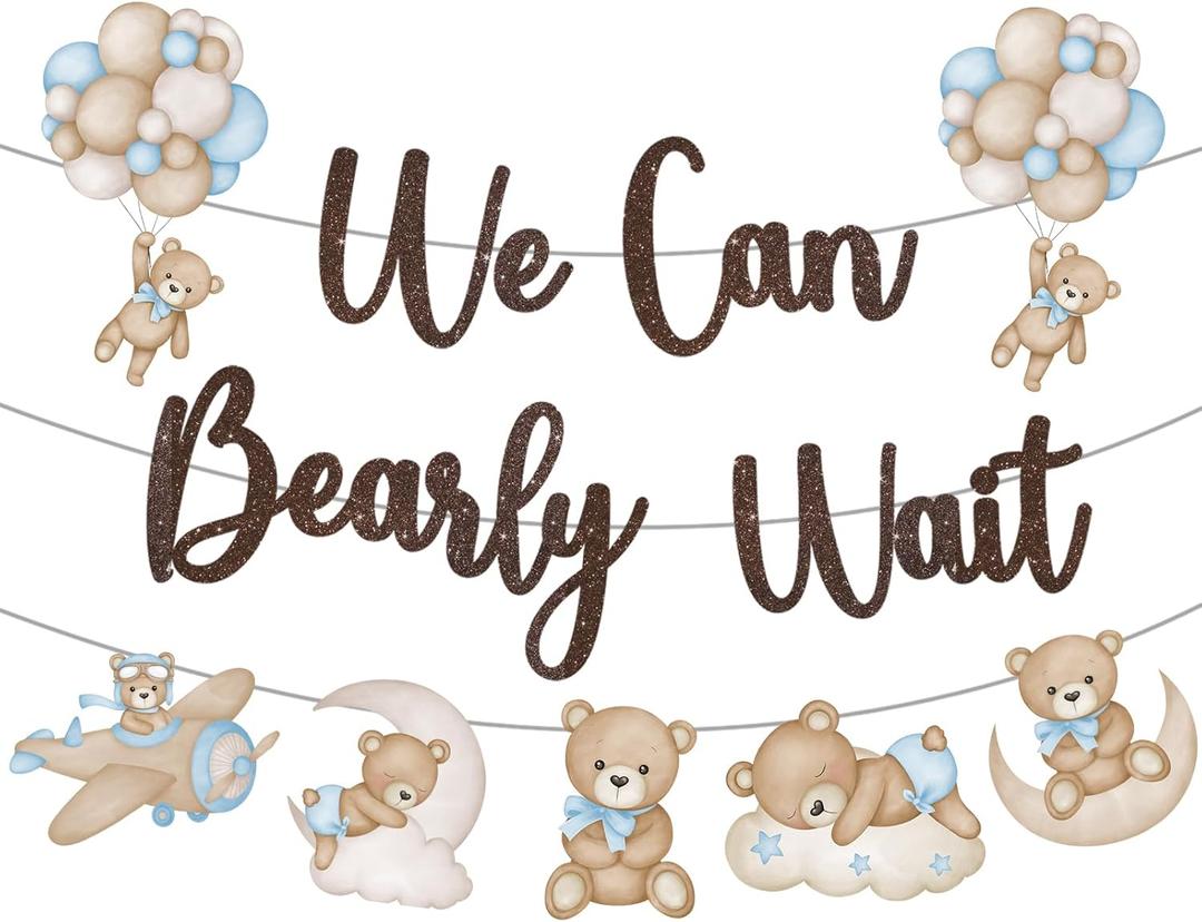 Pre-Strung We Can Bearly Wait Banner for We Can Bearly Wait Baby Shower Decorations Bear Banner Brown Glitter