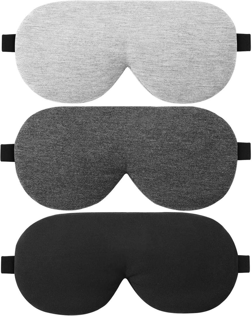 ALASKA BEAR 3 Pack Sleep Eye Masks Organic Cotton Cool Bamboo - Nose Covering for 100% Light Blocking, Lightweight for Home or Travel Use (Black, Grey, Silver)