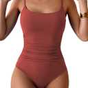 Women's One Piece Swimsuit Tummy Control Slimming Bathing Suit Color Block Ruched Swimwear (Large, Brown)