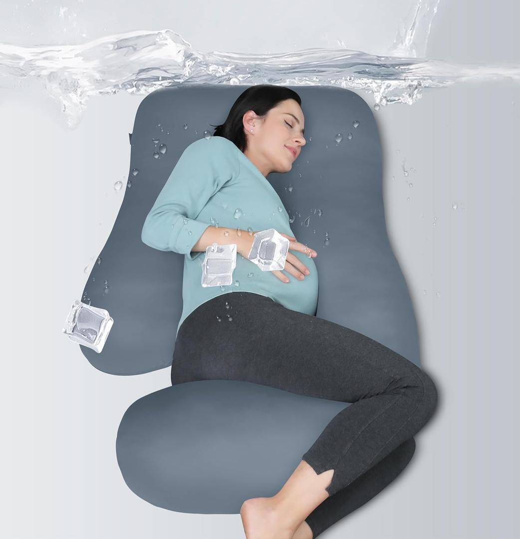 MOON PARK Pregnancy Pillows for Sleeping - U Shaped Full Body Maternity Pillow with Removable Cover - Support for Back, Legs, Belly, Hips - 57 Inch - Grey - Cooling Cover