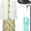 7 Pcs Halloween Old Lady Costume for Women Adult Grandma Costume Outfit Dress Granny Sweater Nightgown Wig (Medium, Yellow)