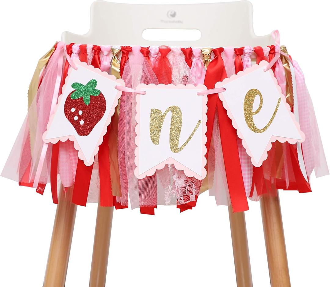 Berry Strawberry Theme High Chair Banner - Smash Cake Photo Prop - 1st Birthday Photo Backdrop Decorations - Souvenir and Gifts for Kids