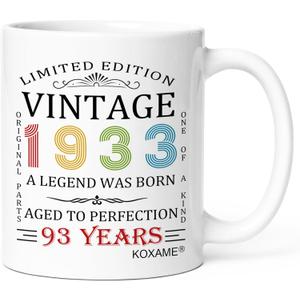 Vintage 1933 Coffee Mug 11oz, 93rd Birthday Gifts For Men Women, 93 Year Old Birthday Gifts For Him Her, Gift Ideas For Mom Dad Husband Wife Papa Grandma Turning 93 (93)