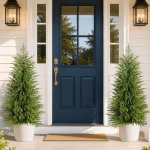 2Pack 3FT Artificial Topiary Trees for Outdoor, UV Resistant Realistic Faux Pine Shrubs Plants, Indoor Fake Trees for Home Offices Front Porch Decor
