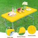 NEWISHER Fitted Rectangle Tablecloth 24 x 48 Inch Elastic Table Cloth for 4ft Table, Stretch Spandex Tables Cover Gold Washable Polyester Top Cap Cover for Dining Picnic Camping Indoor and Outdoor, Gold 