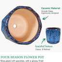 10 Inch Ceramic Plant Pot with Drainage Hole Mesh Net, Large Flower Pots for Indoor Plants with Saucer, Gardening Pots Outdoor, Blue