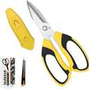 Utility Scissors Heavy Duty, Ultra Sharp Blade Shears with Protective Case, Multipurpose Stainless Steel Scissors For Cutting Cardboard, Fabric, Carpet, Leather, Wire (Yellow Set)