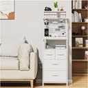 YGYQZ 53'' Tall Nightstand with Charging Station, Bedside Table with LED Lights, End Table with 4 Drawers and Storage Shelves, Night Stand with Pegboard for Bedroom, White