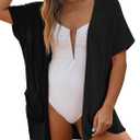 SHEWIN Womens Short Sleeve Summer Cardigan Sweaters Lightweight Open Front Pleated Cover Ups Beach Vacation Clothes for Women (Small)