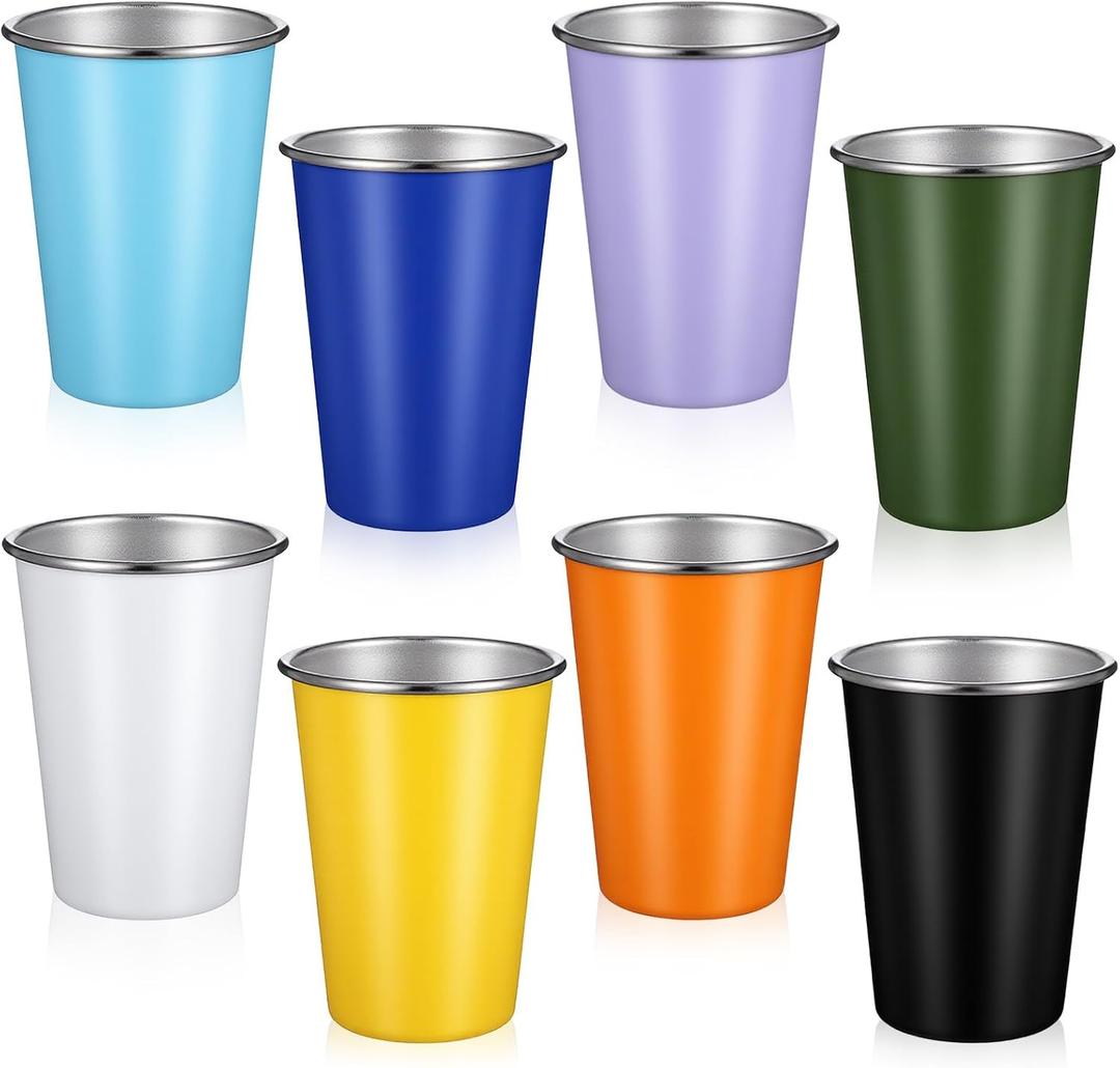 8PCS Stainless Steel Cups, 17 oz Metal Pint Cups Unbreakable Drinking Water Tumblers, Stackable Durable Steel Drinking Glasses for Adults Bar Home Restaurant Travel Picnic Camping Outdoor